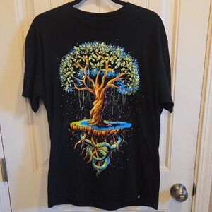 Soft Black Tshirt With Neon Tree Snake Graphic Design